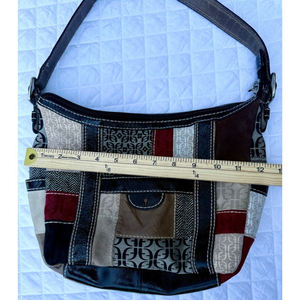 Fossil Vintage Y2K Patchwork Leather Monogram Canvas Suede Shoulder Bag Keyhole - Picture 9 of 9